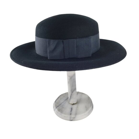 Brooks Brothers Vintage Womens Black Wool Felt Breton Hat Wide Bow Made in USA main image 8